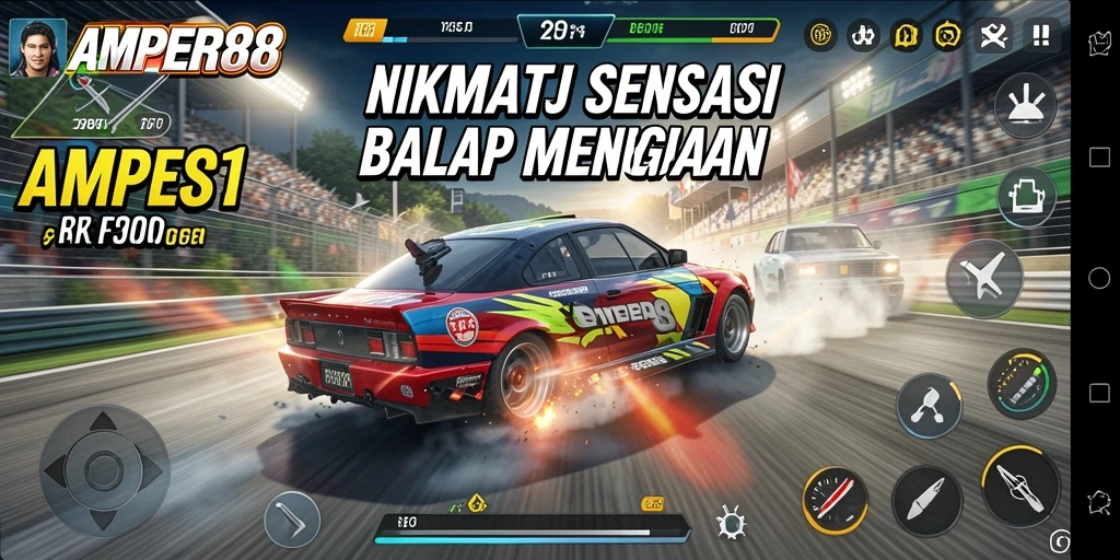 Screenshot gameplay AMPER88 menampilkan aksi balap yang mendebarkan.