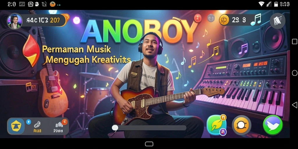 Tampilan gameplay ANOBOY yang menarik dan penuh warna.