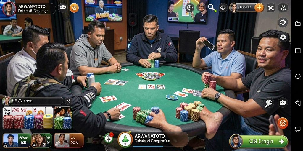Tampilan utama screenshot ARWANATOTO menampilkan permainan Poker yang seru dan interaktif.
