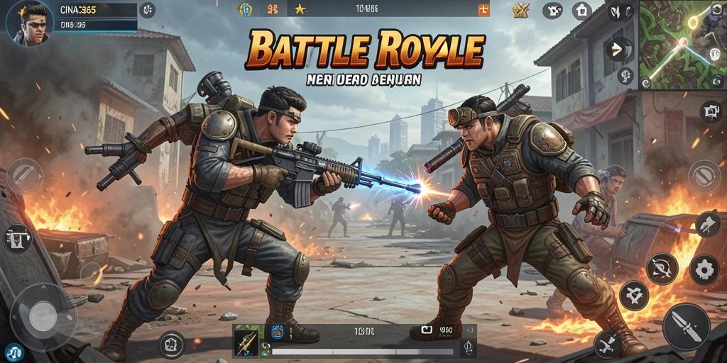 Tangkapan layar menunjukkan aksi mendebarkan dalam game Battle Royale.