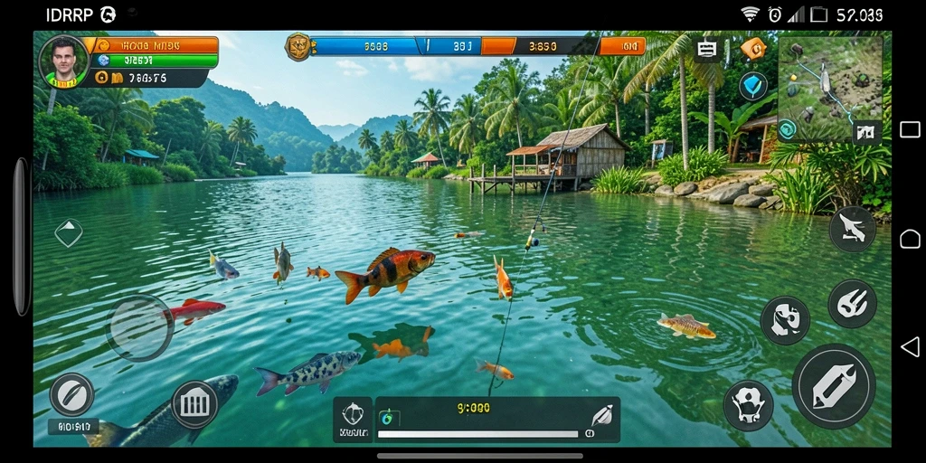 Screenshot utama IDRRP menampilkan aksi memancing yang seru dan grafis menawan.