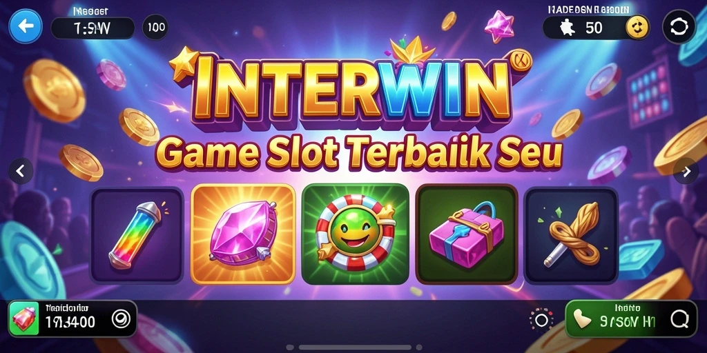 Screenshot INTERWIN menampilkan slot permainan yang penuh warna dan mendebarkan.