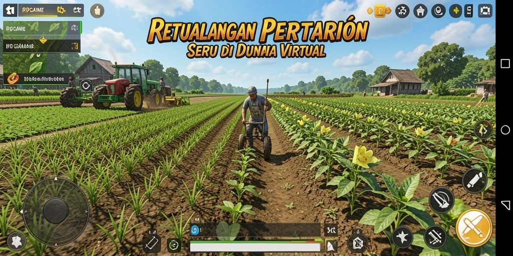 Tampilan layar utama RPGAME saat bermain di ladang penuh warna.