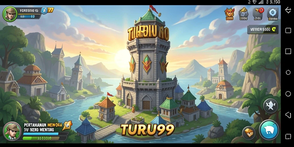 Tangkapan layar TURU99 menampilkan aksi seru di medan perang Tower Defense.