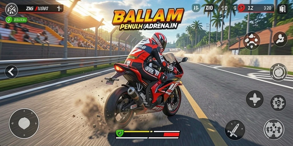 Gameplay ZK6 yang menegangkan dengan balapan motor yang seru.